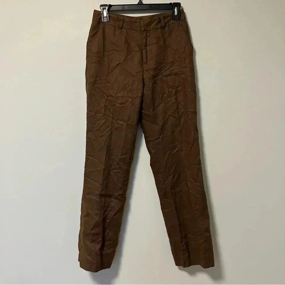 NWT Lauren Ralph Lauren petite brown  100% linen pants